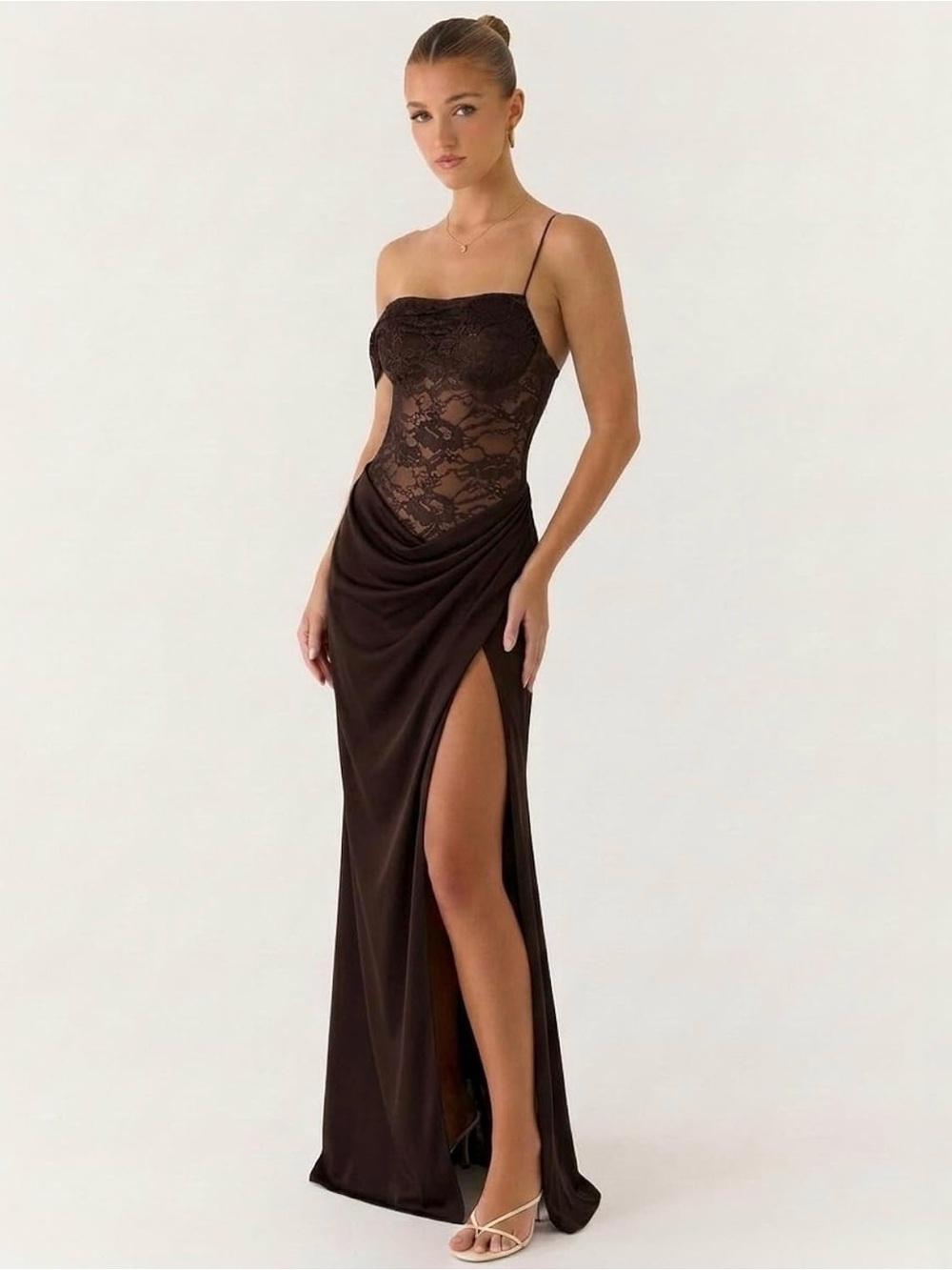 Elegant Evening Gown - Dark Brown